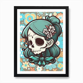 Cute Goth Girl Skull Art Print