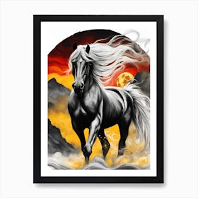 Horse Running In The Sunset Art Print