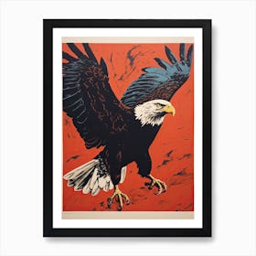 Bald Eagle, Woodblock Animal  Drawing 2 Art Print