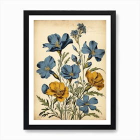 Blue And Yellow Flowers Art Print