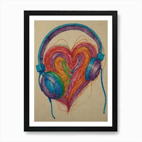 Heart With Headphones Art Print