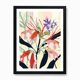 Colourful Flower Illustration Bee Balm 1 Art Print