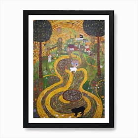 Painting Of A Dog In Cosmic Speculation Garden, United Kingdom In The Style Of Gustav Klimt 04 Art Print