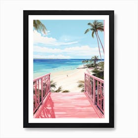 An Illustration In Pink Tones Of  Grace Bay Beach Turks And Caicos 1 Art Print