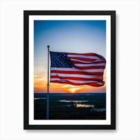 American Flag Rippling In The Wind At Sunrise Red And Blue Stripes Forming A Vivid Pattern Symboliz (2) Art Print