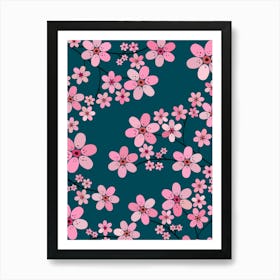 Cherry Blossom | 05 - Navy Blue Art Print