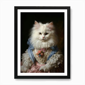 White Medieval Cat Rococo Style 3 Art Print