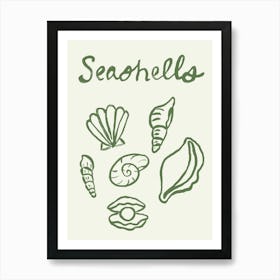 Seashell Doodles, Seashell Line Art, Minimalism Seashell Design 10 Art Print