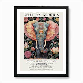 William Morris Elephant Pink Flowers Vintage Exhibition Art Print