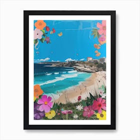 Bondi Beach   Floral Retro Collage Style 1 Art Print