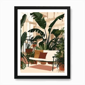 Illustration Of Tropical Plants In A Greenhouse Art Print