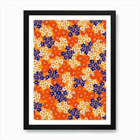 Mixed Hand Painted Dense Wildflowers Red, White, Blue, Orange Art Print