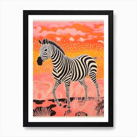 Zebra Running Linocut Inspired  1 Art Print