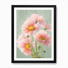 Chrysanthemums Flowers Acrylic Painting In Pastel Colours 1 Art Print