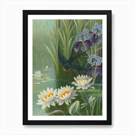 Vintage Bird In A Pond Art Print