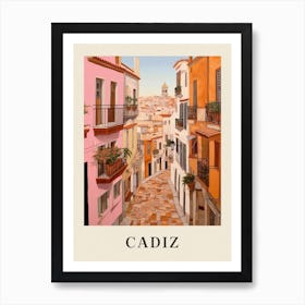 Cadiz Spain 3 Vintage Pink Travel Illustration Poster Art Print