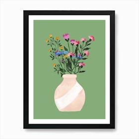 Wild Flowers In Vase Green Art Print Art Print