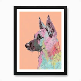 German Shepherd Dog Pastel Line Painting 2 Art Print