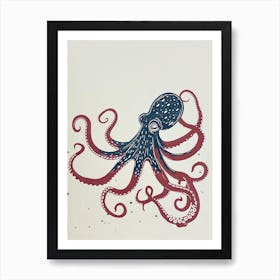 Simple Navy Linocut Octopus Inspired Art Print