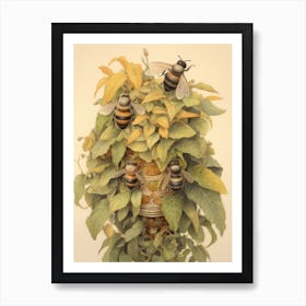 Wool Carder Bee Beehive Watercolour Illustration 3 Art Print