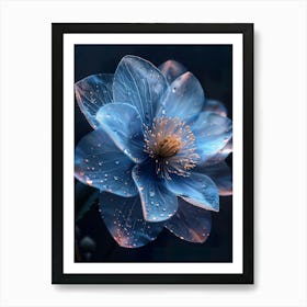 Blue Flower With Water Droplets 1 Art Print