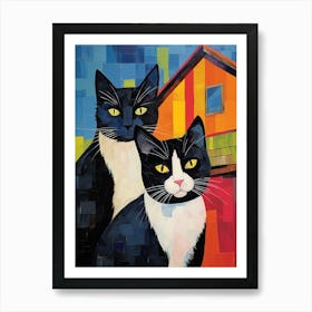 Two Cats In Front Of A Barn Collage Style Art Print