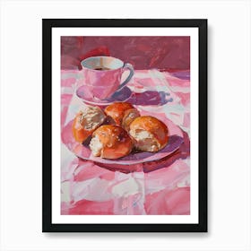Pink Breakfast Food Hot Cross Buns 1 Art Print