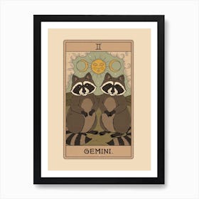 Gemini Raccoons Zodiac Art Print