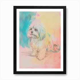  Lhasa Dog Pastel Line Watercolour Illustration  3 Art Print