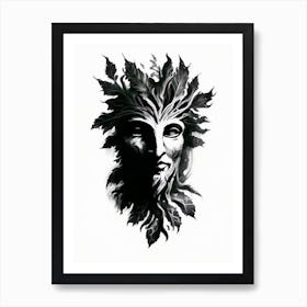 Green Man Symbol Black And White Painting Art Print