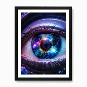 Alien Eye Ufo Reflection Capturing Cosmic Wonder Close Up Of Iridescent Pupil Mysterious Extrater Art Print