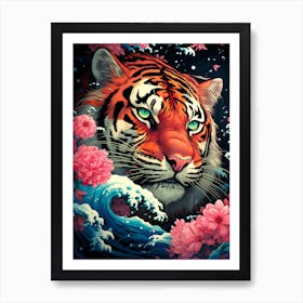 Tiger And Flowers Art Print