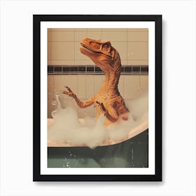 Dinosaur In The Bubble Bath Retro Collage 1 Art Print