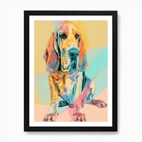 Bloodhound Dog Pastel Line Watercolour Illustration 4 Art Print