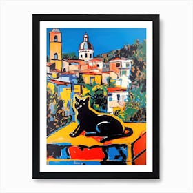 A Painting Of A Cat In Tivoli Gardens, Italy In The Style Of Pop Art 01 Art Print