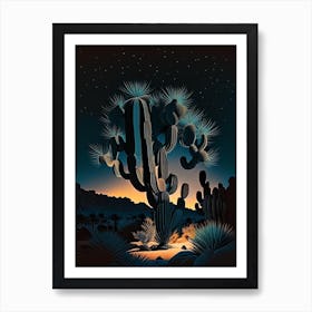 Joshua Trees At Night Retro Illustration (3) Art Print