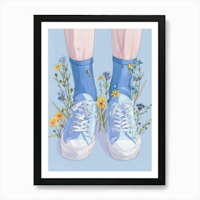 Blue Girl Shoes With Flowers 3 Art Print