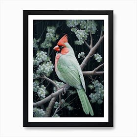 Ohara Koson Inspired Bird Painting Cardinal 4 Art Print