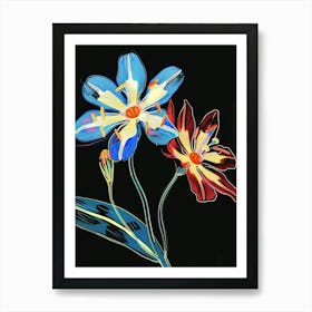 Neon Flowers On Black Forget Me Not 2 Art Print