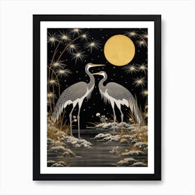 Two Cranes At Night 3 Art Print