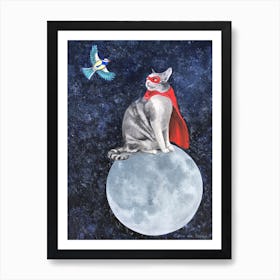 Cat With Bird Art Print