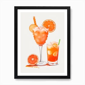 Aperol With Ice And Orange Watercolor Vertical Composition 24 Art Print