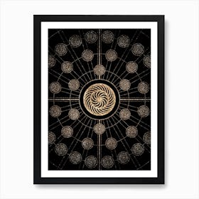 Geometric Glyph Radial Array in Glitter Gold on Black n.0086 Art Print