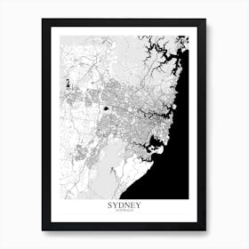 Sydney White Black Map Art Print