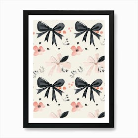 Pink And Black Bows 5 Pattern Art Print
