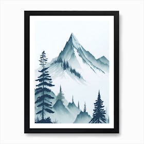 Mountain And Forest In Minimalist Watercolor Vertical Composition 123 Art Print