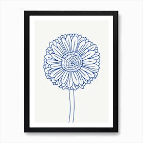 Gerbera Daisy Monoline Blue Art Print