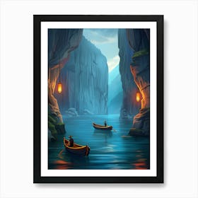 Boat In The Cave Art Print