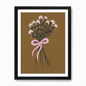 Floral Bouquet With Bow Golden Brown and Pink Art Print