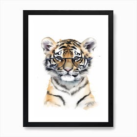 Smart Baby Tiger Wearing Glasses Watercolour Illustration 3 Art Print